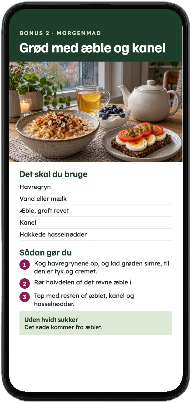 Opskriften på grød med æble og kanel, vist på en mobil