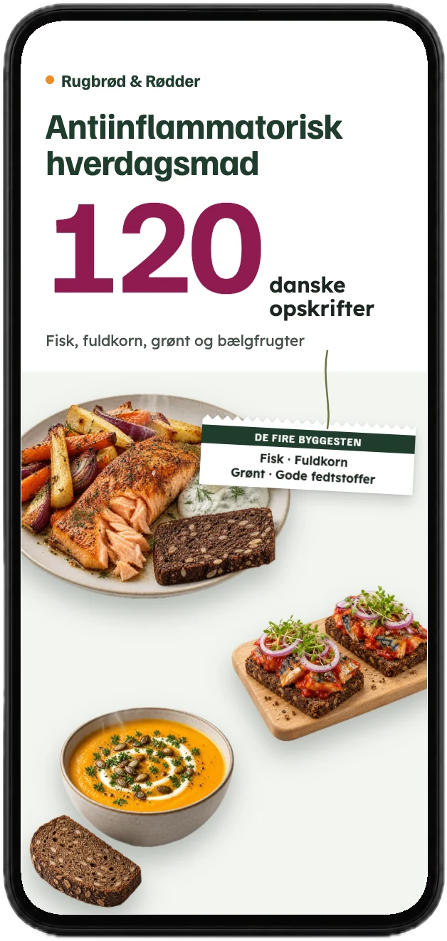 Forsiden af kogebogen Antiinflammatorisk hverdagsmad på en mobil